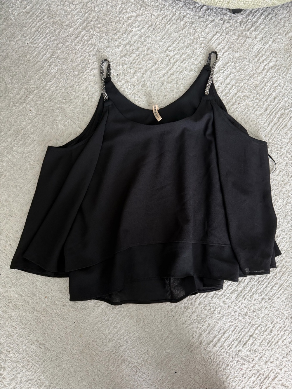Black Beaded-Strap Layered Camisole Top